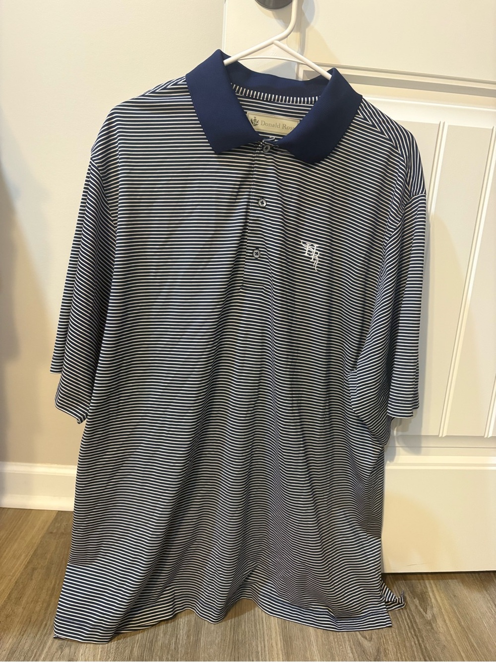 Men's Striped Navy & White Polo Shirt with Contrast Collar